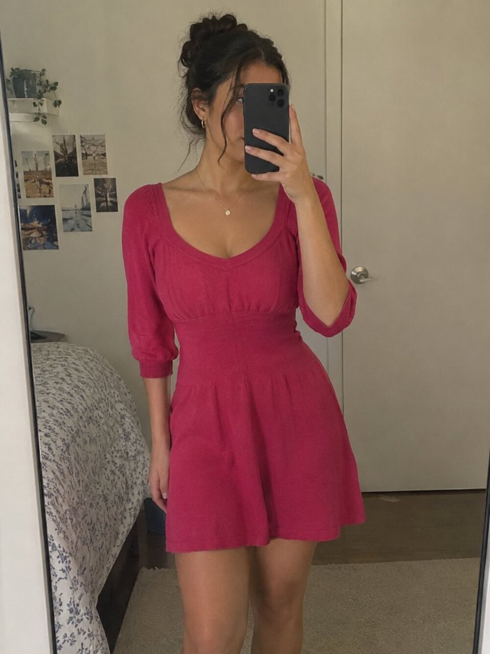 Mango Basics Magenta Fine Knit Mini Sweater Dress